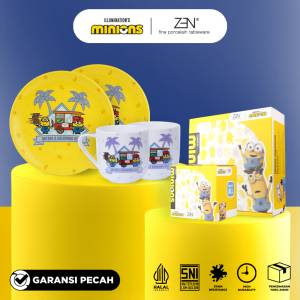 MINIONS BELLO ZEN Dinner Set Piring Mug Keramik Minions Bello Jogja Angkringan isi 4 pcs + Box