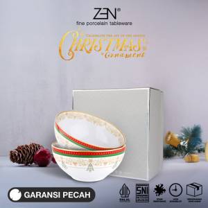 ZEN Bowl Mangkok Keramik Christmas Ornament 2 pcs + Box