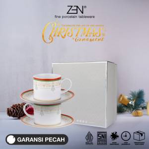 ZEN Cup Saucer Cangkir Keramik Christmas Ornament 2 pairs + Box