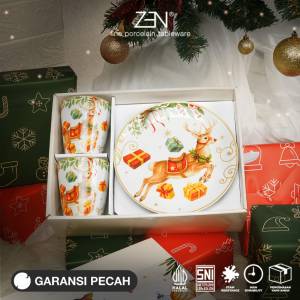 ZEN Hampers Christmas Natal Estetik Piring Mug Keramik Christmas Vintage + Box