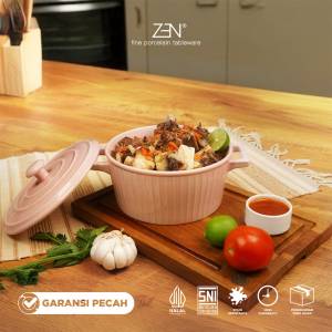 ZEN Casserole Keramik Mangkok Saji dengan Tutup warna Pink