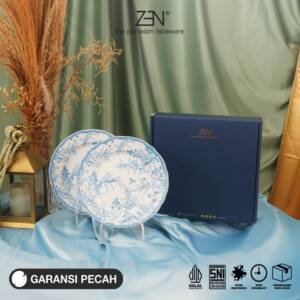ZEN Piring Salad Keramik Botanical Blue Premium isi 2 pcs + Box