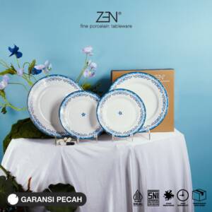 ZEN Hampers Dinner Set Piring Makan Set Keramik Serenity Blue isi 4 pcs Kado Pernikahan + Box