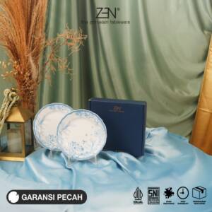 ZEN Piring Kecil Keramik Piring Snack Botanical Blue Premium isi 2 pcs + Box