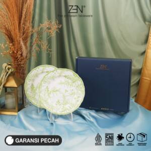 ZEN Piring Salad Keramik Botanical Green Premium isi 2 pcs + Box