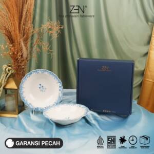 ZEN Mangkuk Keramik Bowl Botanical Blue Premium isi 2 pcs + Box