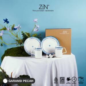 ZEN Hampers Dinner Set Piring Mug Keramik Serenity Blue Kado Pernihakahan/Hadiah isi 4 pcs + Box