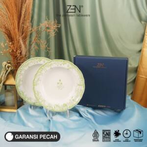 ZEN Piring Sup Keramik Soup Plate Botanical Green Premium Isi 2 pcs + Box