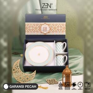 ZEN Hampers Lebaran Dinner Set 2 Piring 2 Mug Keramik Clover Geomerty isi 4 pcs + Box Sliding