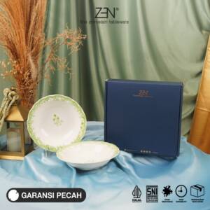 ZEN Mangkuk Keramik Bowl Botanical Green Premium isi 2 pcs + Box