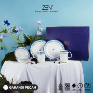 ZEN Hampers Kado Pernikahan / Hadiah Dinner Set Piring Makan Mangkuk Mug Set Keramik Serenity Blue isi 6 pcs + Box