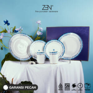 ZEN Hampers Kado Pernikahan / Hadiah Dinner Set Piring Makan Mug Set Keramik Serenity Blue isi 6 pcs + Box