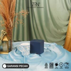ZEN Mug Gelas Keramik Botanical Blue Premium 280 ml isi 1 pcs + Box