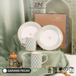 ZEN Hampers Lebaran Dinner Set 2 Piring 2 Mug Keramik Clover Geomerty isi 4 pcs + Box  ST04