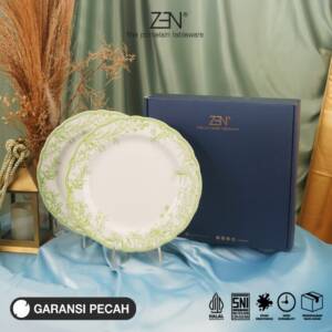 ZEN Piring Makan Keramik Botanical Green Premium isi 2 pcs + Box
