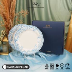ZEN Piring Makan Keramik Botanical Blue Premium isi 2 pcs + Box