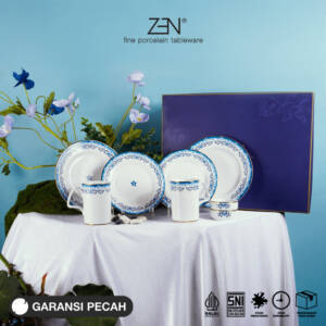 ZEN Hampers Kado Pernikahan / Hadiah Dinner Set Piring Salad Mug Set Keramik Serenity Blue isi 6 pcs + Box