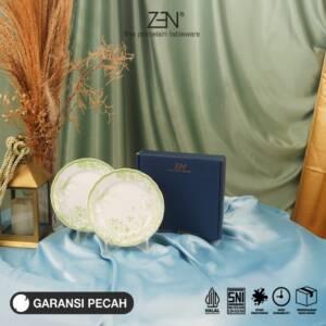 ZEN Piring Kecil Keramik Piring Snack Botanical Green Premium isi 2 pcs + Box