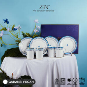 ZEN Hampers Kado Pernikahan / Hadiah Dinner Set Piring Makan Mug Set Keramik Serenity Blue isi 8 pcs + Box