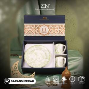 ZEN Hampers Lebaran Piring Mug Keramik Premium Botanical Green isi 4 pcs + Box