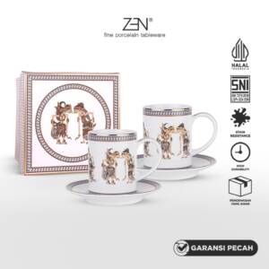 ZEN X Ghea Ramayana Wayang Kulit Mug Saucer Gelas Tatakan Keramik isi 2 pairs + Box