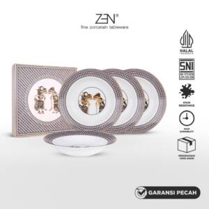 ZEN X Ghea Ramayana Wayang Kulit Set Piring Sup Keramik Soup Plate Diameter 25 cm isi 4 pcs + Box