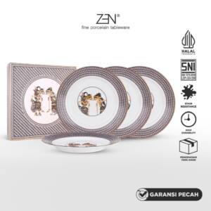 ZEN X Ghea Ramayana Wayang Kulit Set Piring Makan Keramik Aspen Diameter 27 cm isi 4 pcs + Box