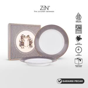 ZEN X Ghea Ramayana Wayang Kulit Piring Makan Keramik Polos Diameter 27 cm isi 2 pcs + Box