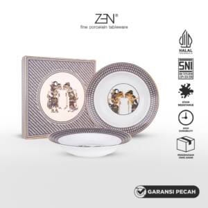 ZEN X Ghea Ramayana Wayang Kulit Piring Sup Keramik Soup Plate Diameter 25 cm isi 2 pcs + Box