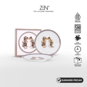 ZEN X Ghea Ramayana Wayang Kulit Piring Salad Keramik Coupe Diameter 22 cm isi 2 pcs + Box