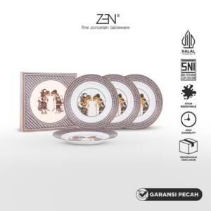 ZEN X Ghea Ramayana Wayang Kulit Set Piring Salad Keramik Rim Diameter 22 cm isi 4 pcs + Box