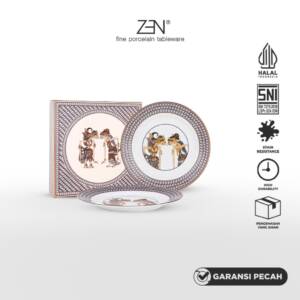 ZEN X Ghea Ramayana Wayang Kulit Piring Salad Keramik Rim Diameter 22 cm isi 2 pcs + Box