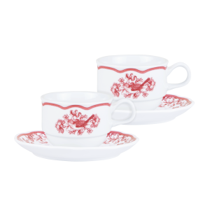 Earth Garden Burgundy- Cup & Saucer/ Cangkir Keramik 2 pairs + Box