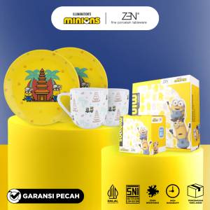MINIONS BELLO ZEN Dinner Set Piring Mug Keramik Minions Bello Pura Yellow Bali isi 4 pcs + Box