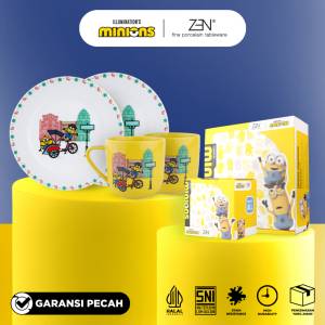 MINIONS BELLO ZEN Dinner Set Piring Mug Keramik Minions Bello Jogja Malioboro isi 4 pcs + Box