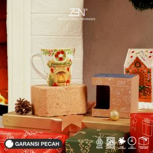 ZEN Mug Gelas Keramik Christmas Vintage Fireplace 1 pcs + Box