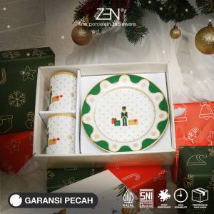 ZEN Hampers Christmas Natal Estetik Piring Mug Keramik Christmas Nutcracker + Box