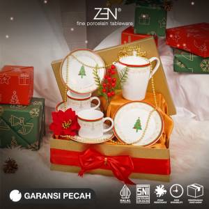 ZEN Hampers Christmas Natal Estetik Tea Set Teko Cangkir Piring Kue Keramik Christmas Ornament B