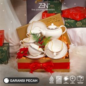 ZEN Hampers Christmas Natal Premium Tea Set Cangkir Keramik Gold Savoie